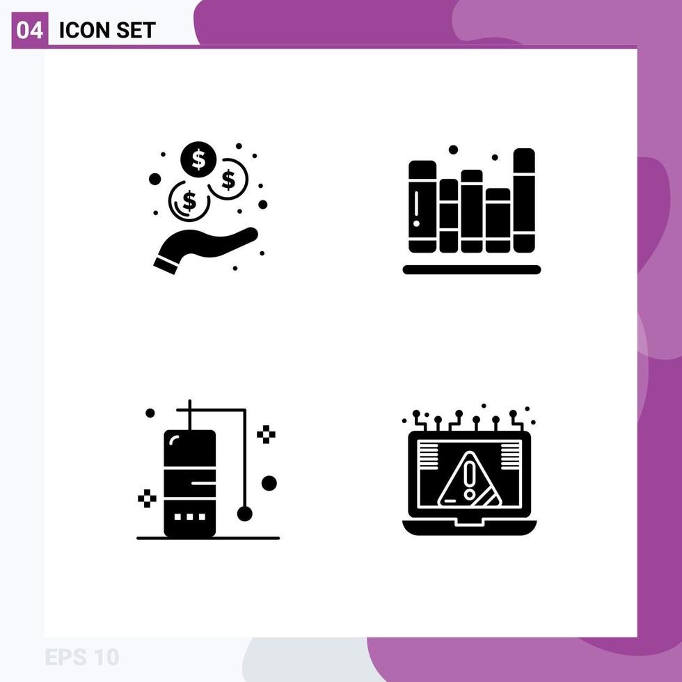 Group of 4 Solid Glyphs Signs and Symbols for income vacation back to school library crime Editable Vector Design Elements