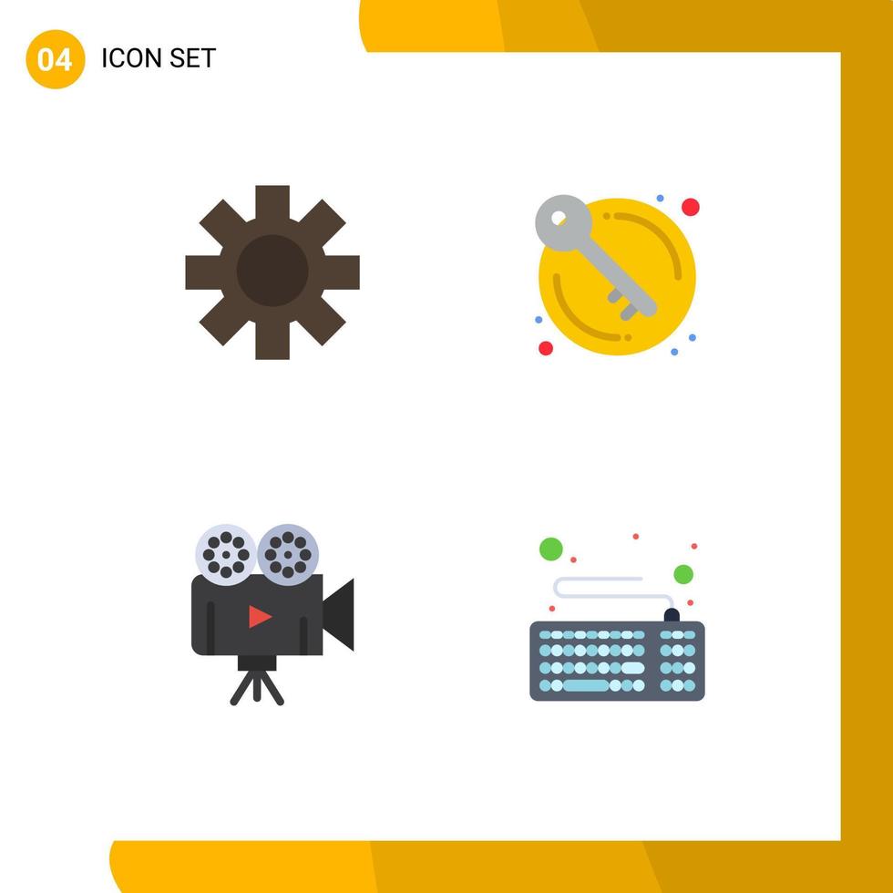 Set of 4 Vector Flat Icons on Grid for setting projector door authority computer Editable Vector Design Elements