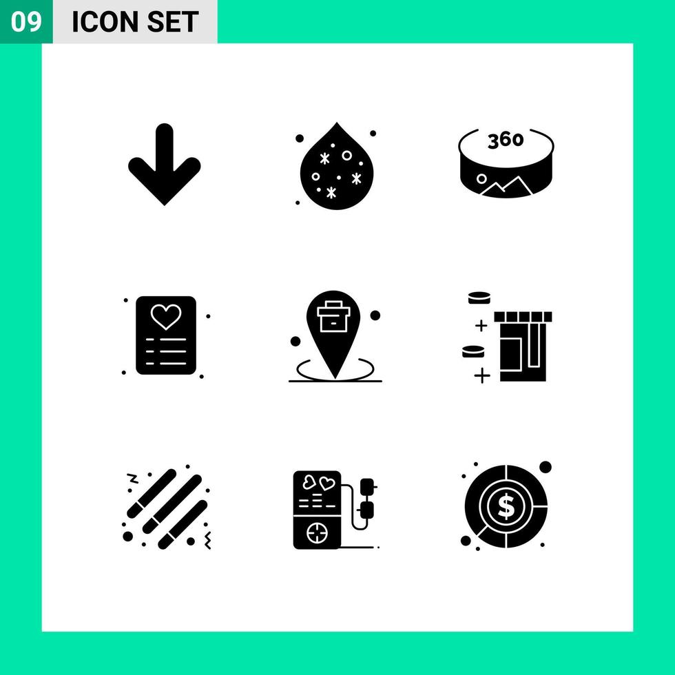 Modern Set of 9 Solid Glyphs and symbols such as tablet place view location business Editable Vector Design Elements