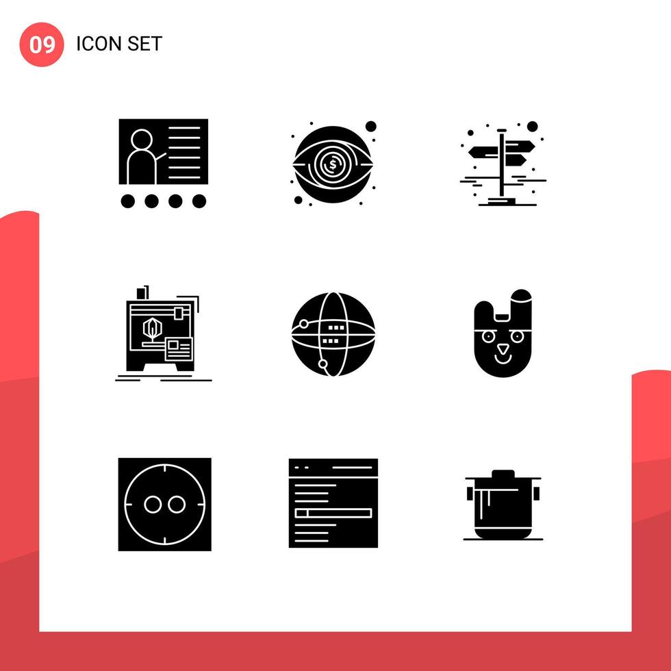 9 Universal Solid Glyph Signs Symbols of world printer money machine left right Editable Vector Design Elements