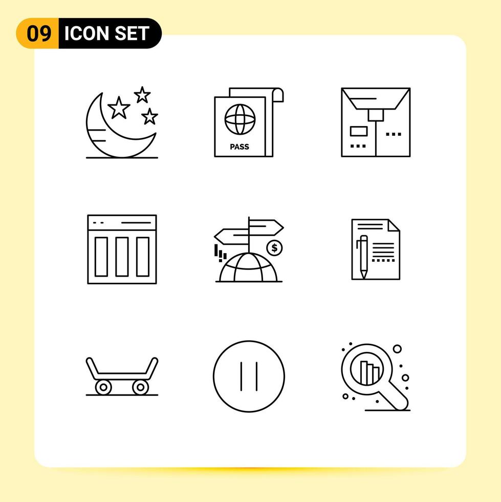 9 Outline concept for Websites Mobile and Apps finance advertising e user content Editable Vector Design Elements