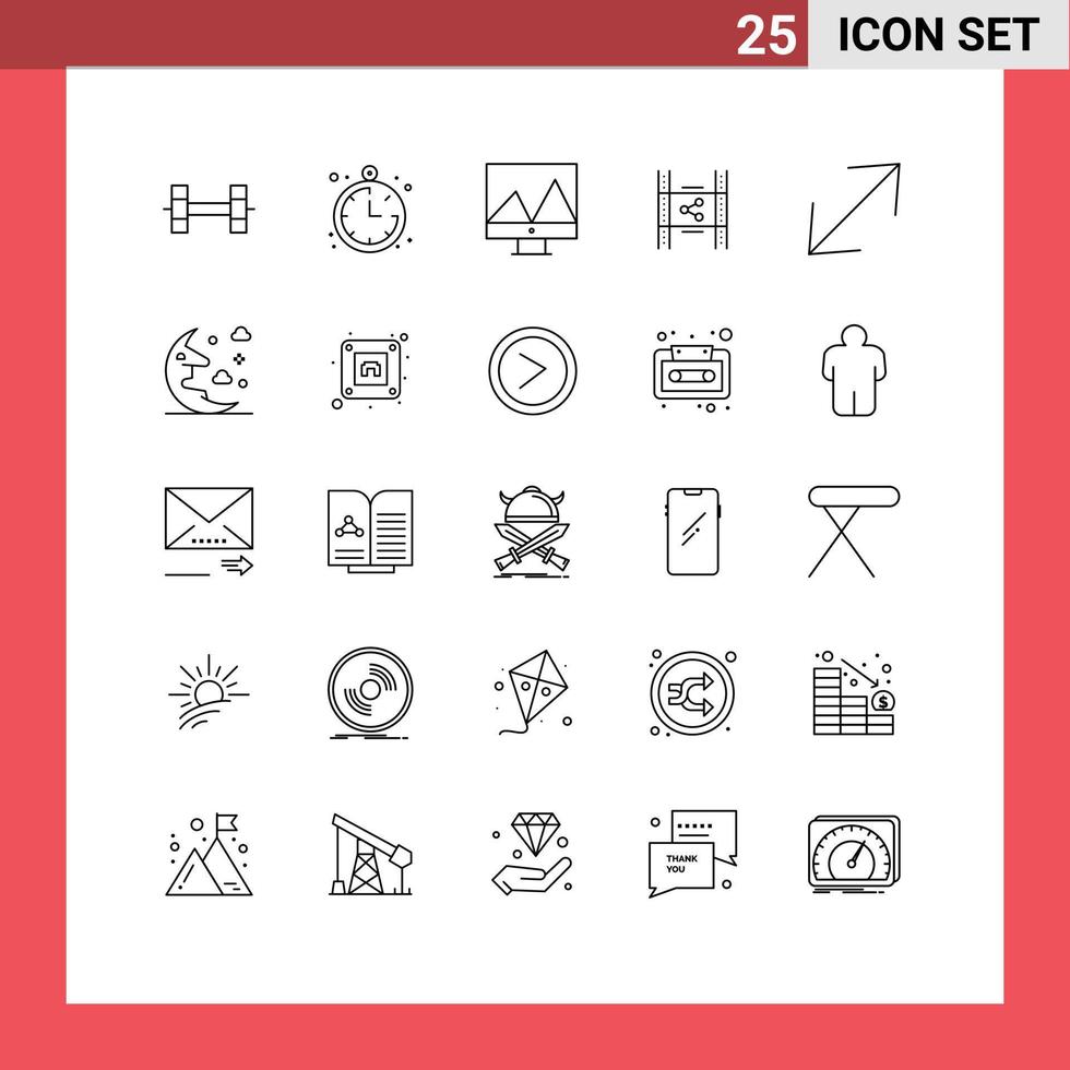 Mobile Interface Line Set of 25 Pictograms of moon scale distribution corner share Editable Vector Design Elements