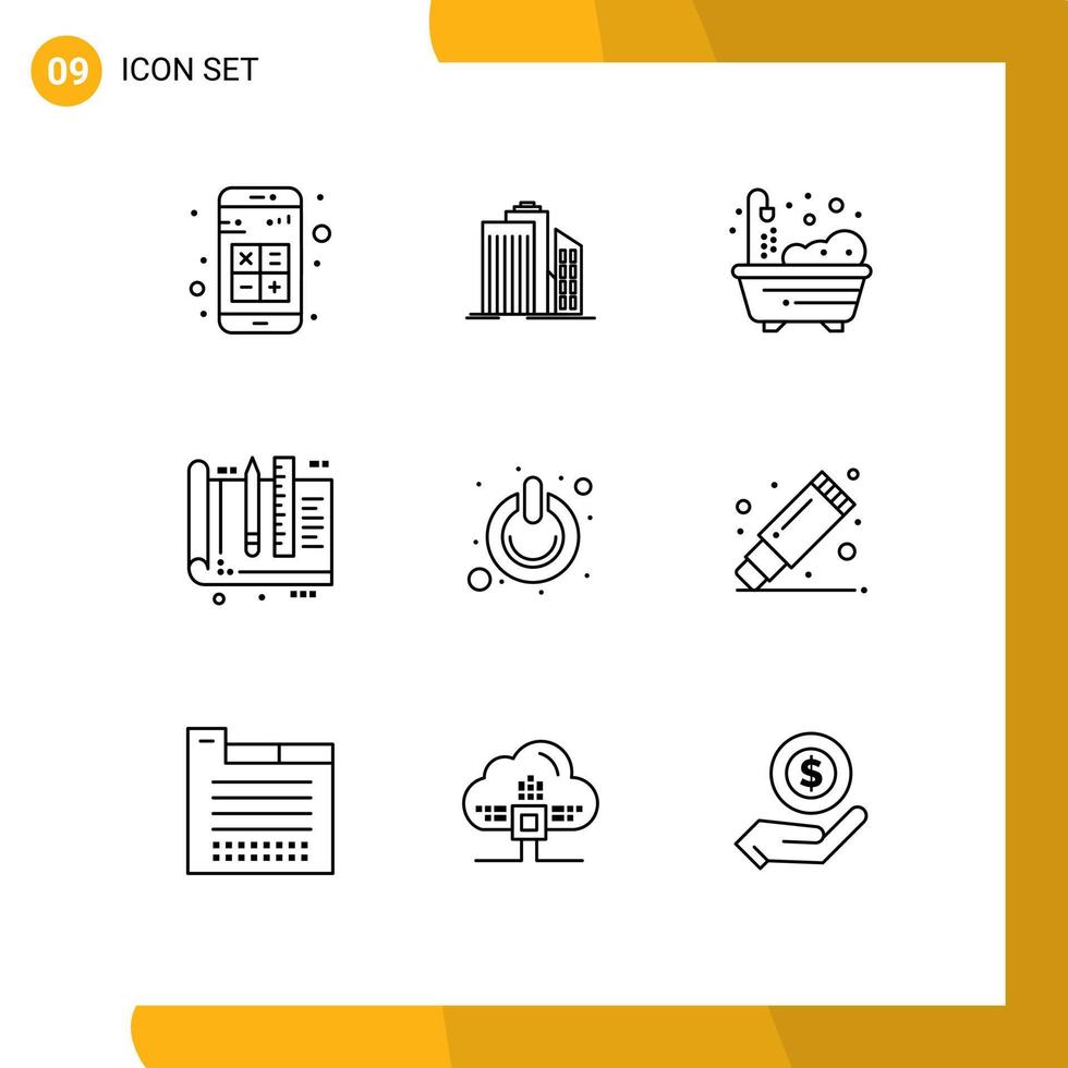 Pictogram Set of 9 Simple Outlines of ruler design business architect living Editable Vector Design Elements