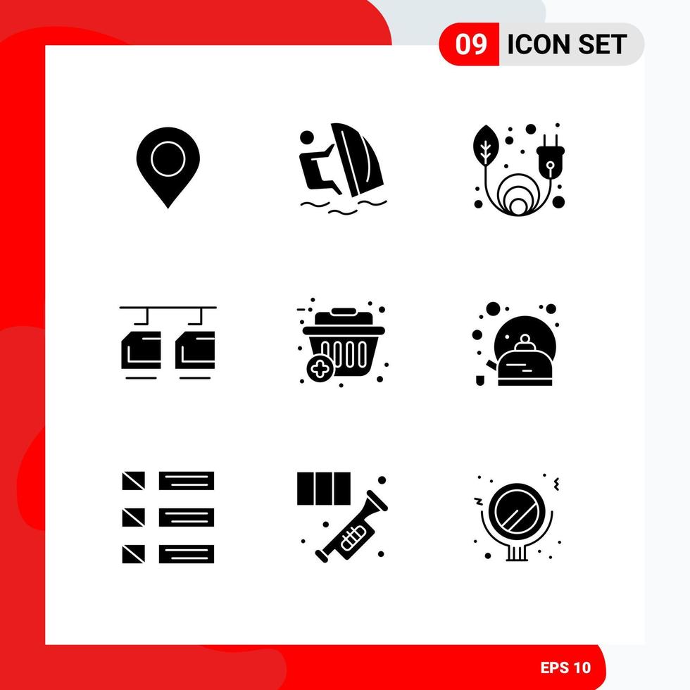 Universal Icon Symbols Group of 9 Modern Solid Glyphs of plus vehicles sport transportation cable Editable Vector Design Elements