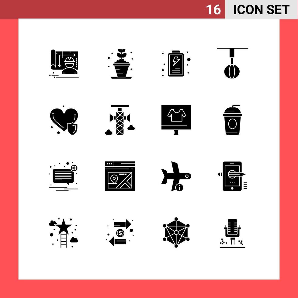 16 Universal Solid Glyph Signs Symbols of heart care whisk battery house home Editable Vector Design Elements