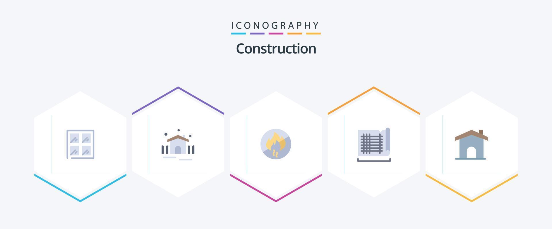 Construction 25 Flat icon pack including home. building. no. map. drafting vector