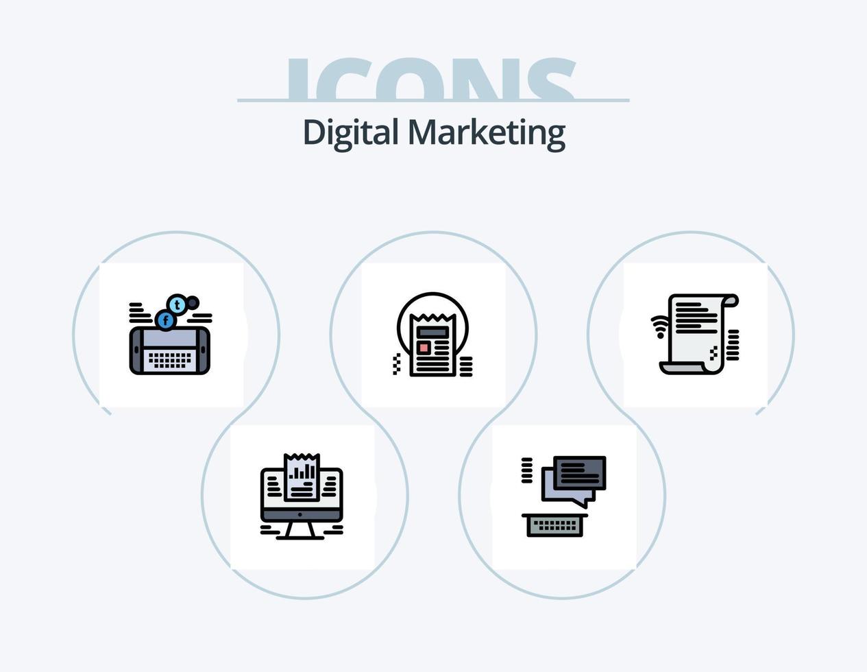 Digital Marketing Line Filled Icon Pack 5 Icon Design. dollar. data. thinking. filter. news vector