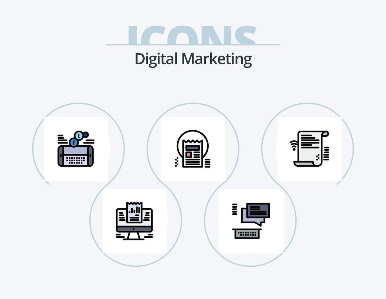 línea de marketing digital paquete de iconos llenos 5 diseño de iconos. dólar. datos. pensando. filtrar. Noticias vector