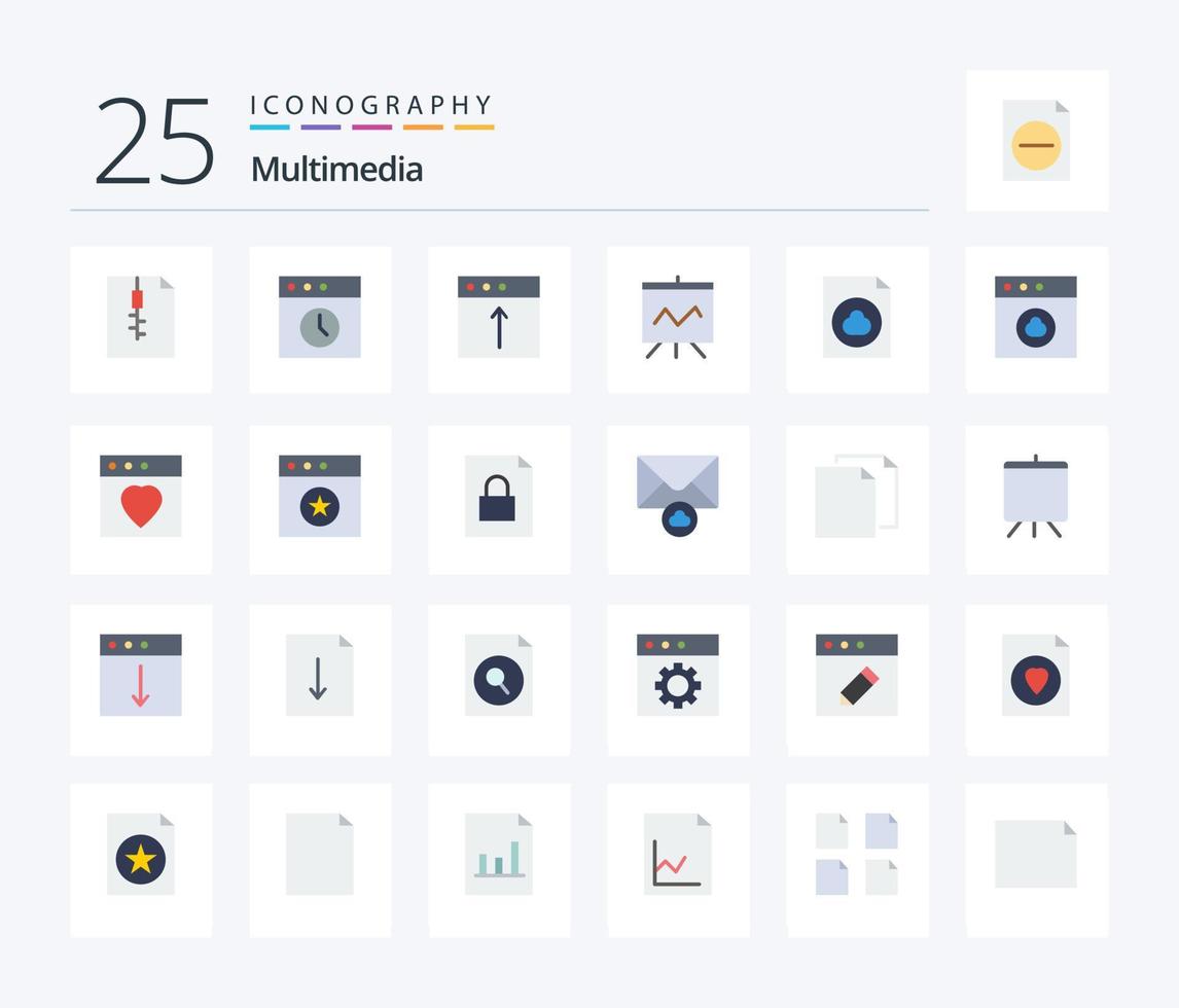 Multimedia 25 Flat Color icon pack including cloud. file. mac. document. presentation vector