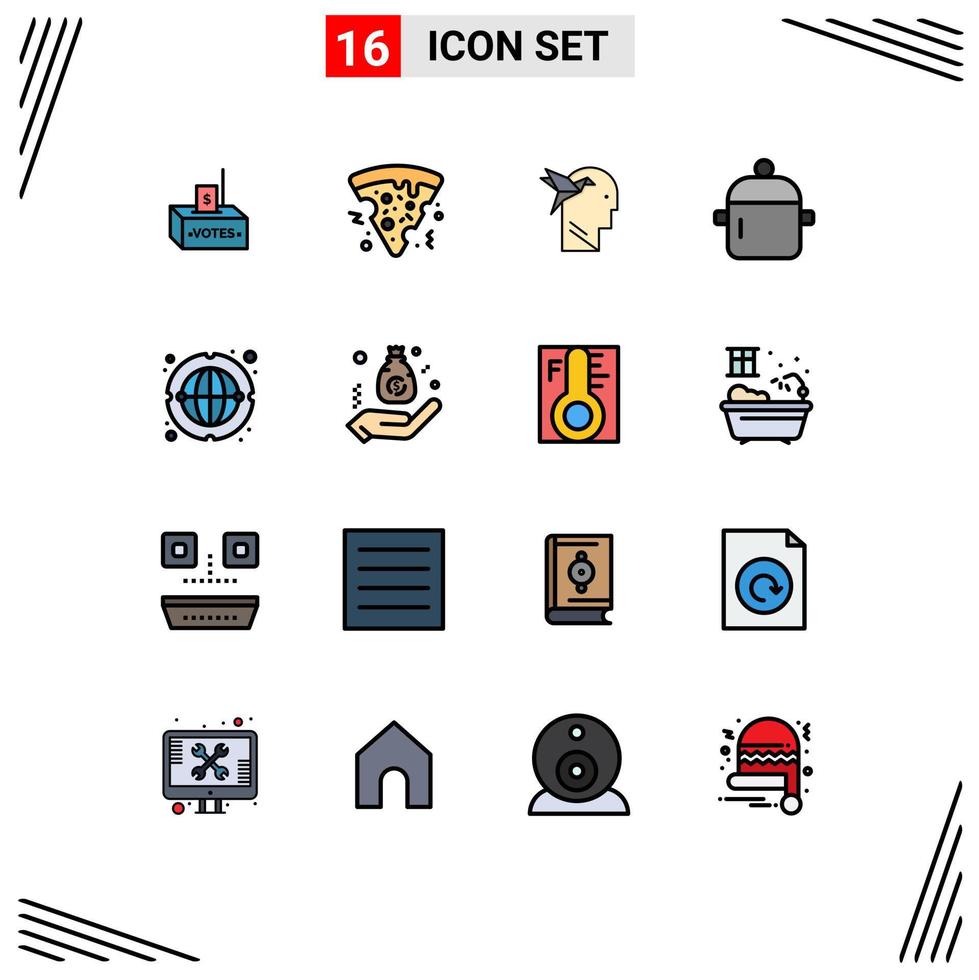 User Interface Pack of 16 Basic Flat Color Filled Lines of communication kitchen imagination form food cooking Editable Creative Vector Design Elements