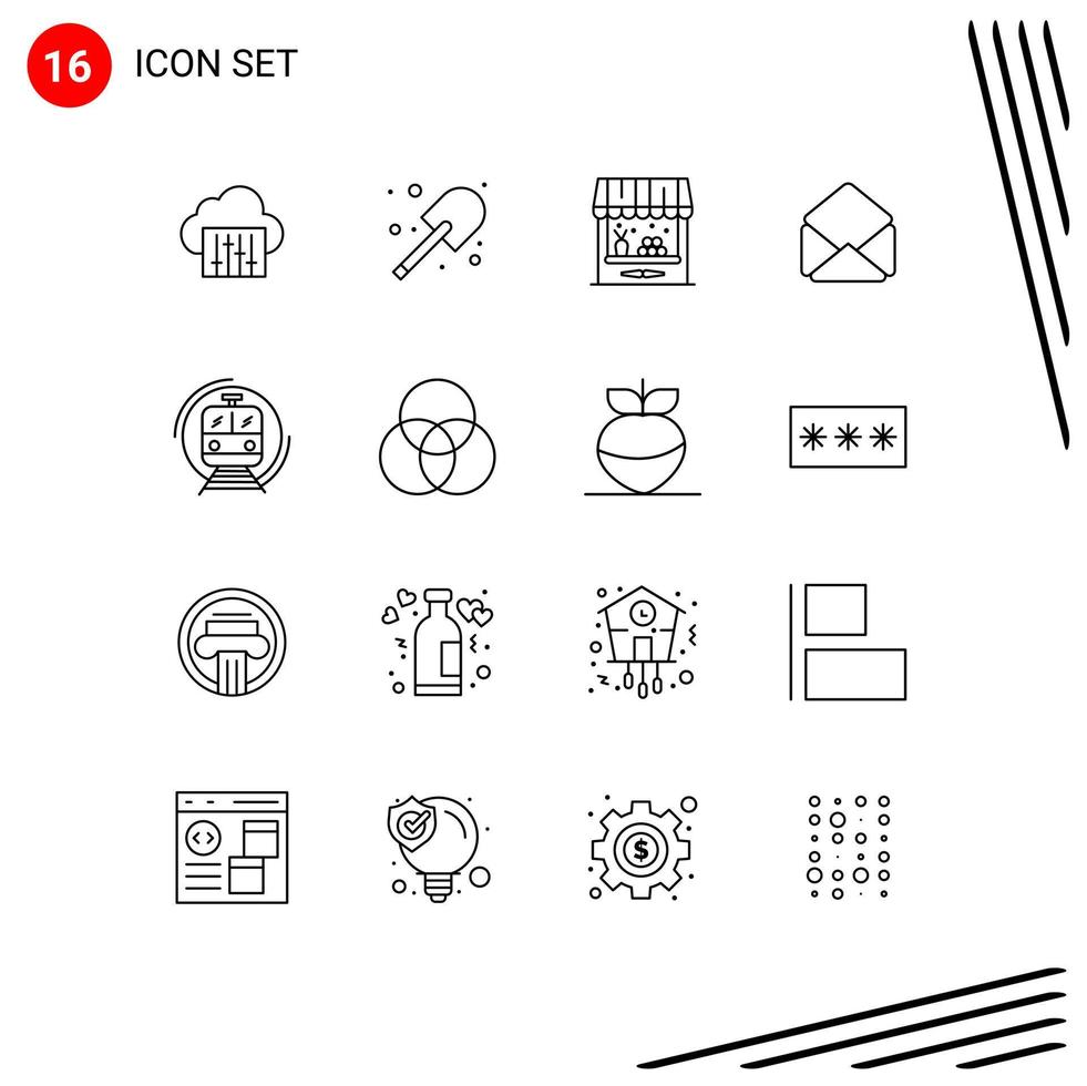 16 User Interface Outline Pack of modern Signs and Symbols of smart metro agriculture open mail Editable Vector Design Elements