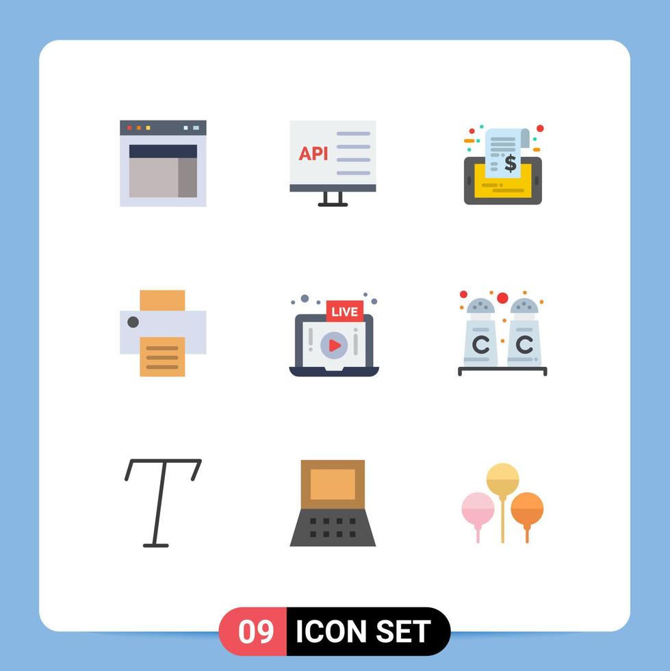 Modern Set of 9 Flat Colors Pictograph of printing printer develop tag phone Editable Vector Design Elements