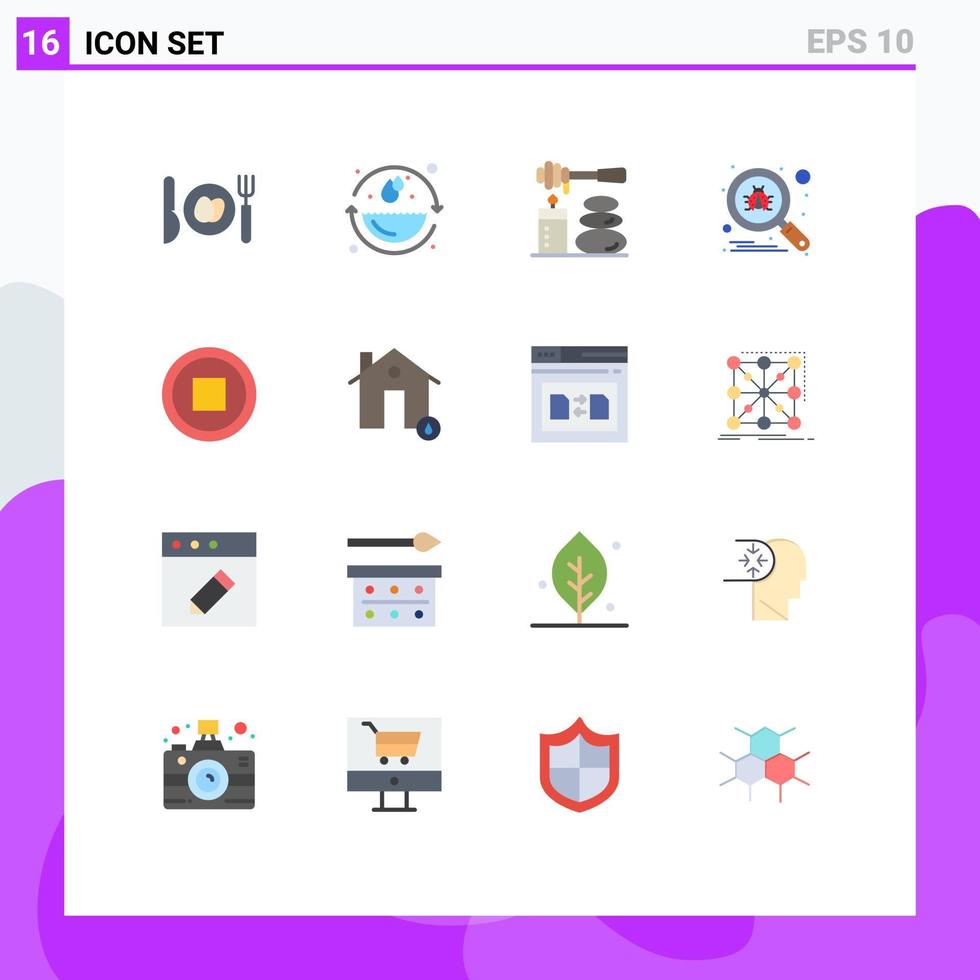 Modern Set of 16 Flat Colors Pictograph of user basic relax secure scan Editable Pack of Creative Vector Design Elements
