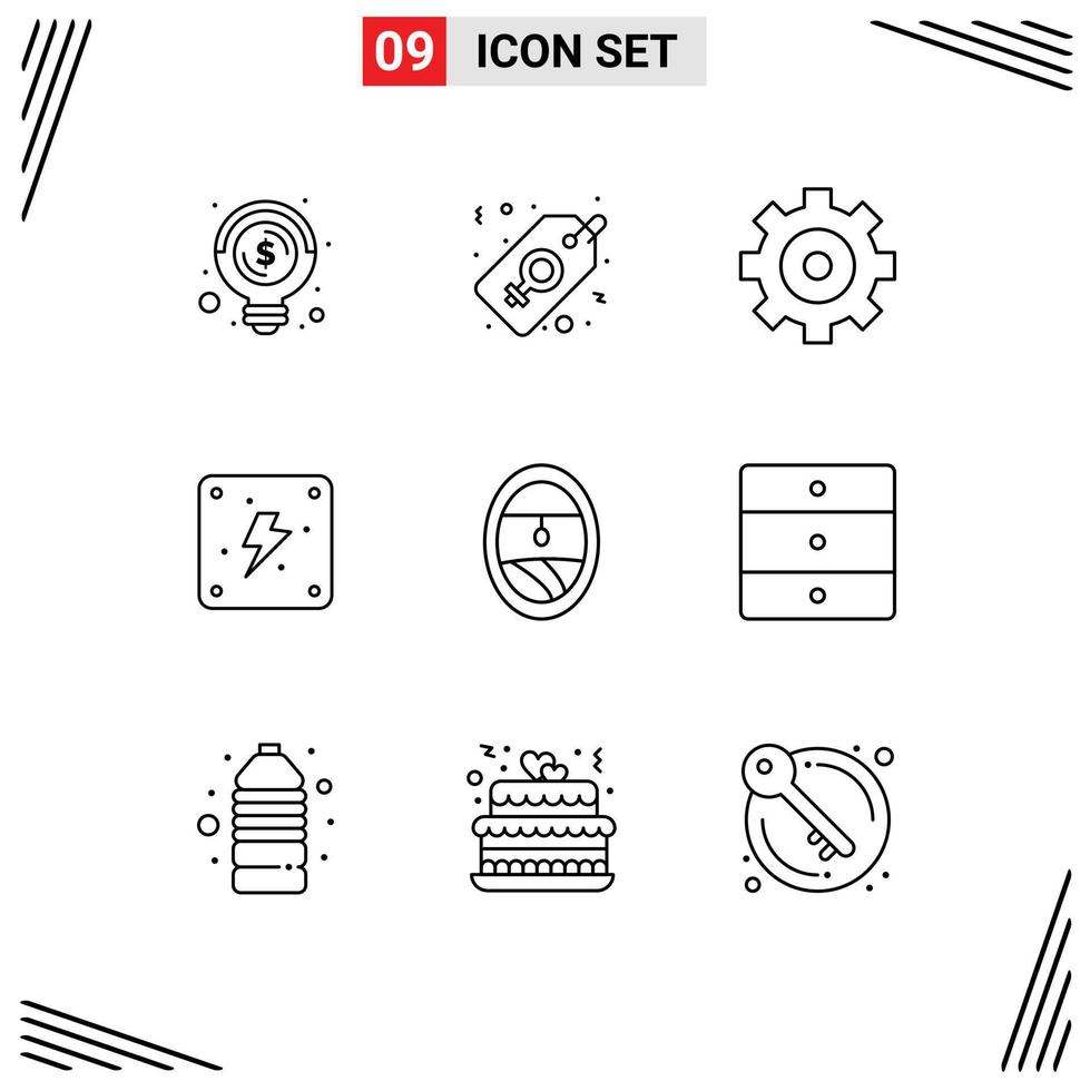 Set of 9 Vector Outlines on Grid for furniture porthole control plane energy Editable Vector Design Elements