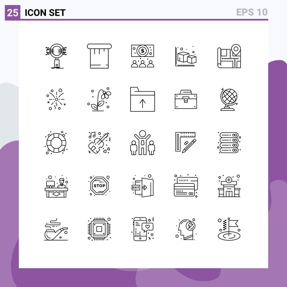 Set of 25 Modern UI Icons Symbols Signs for real estate map business object cube Editable Vector Design Elements