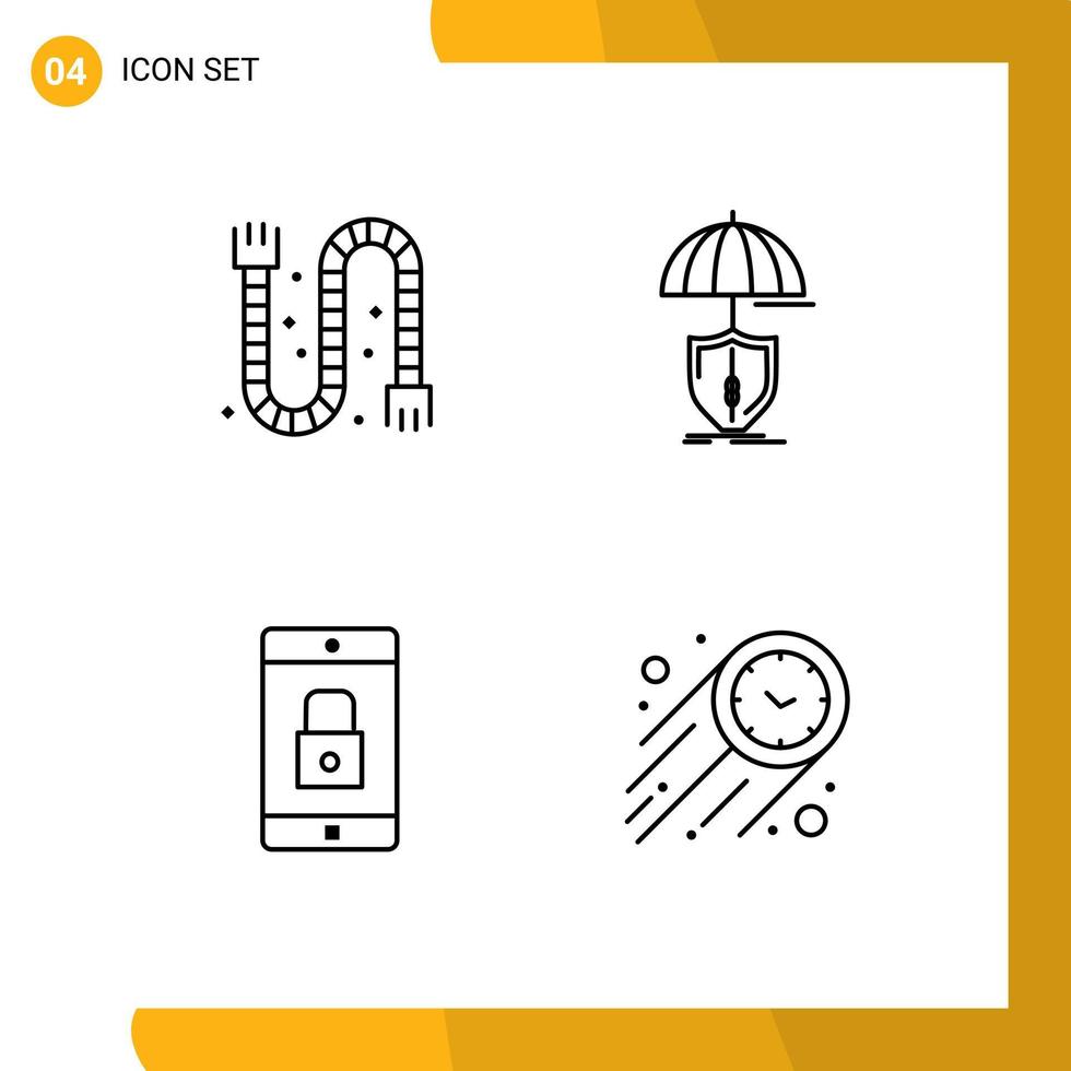 Mobile Interface Line Set of 4 Pictograms of construction application pipe safety lock application Editable Vector Design Elements