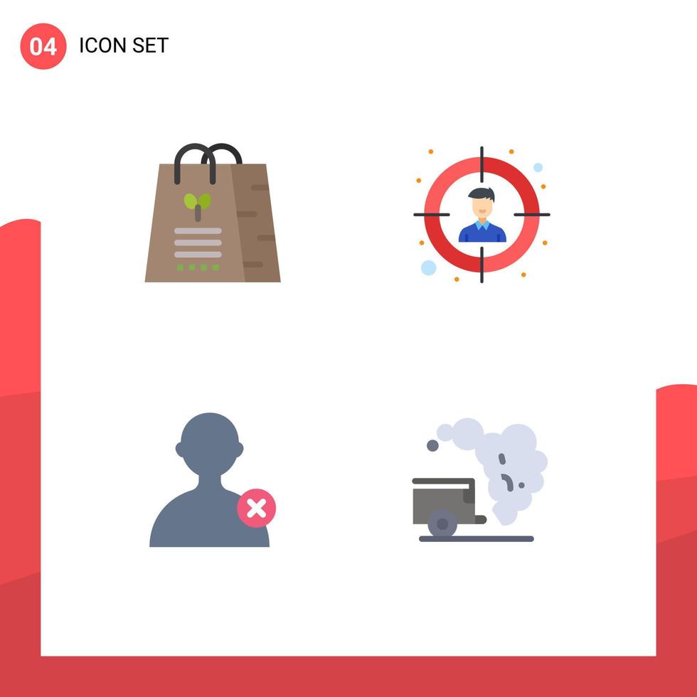 Set of 4 Vector Flat Icons on Grid for bag user shopping user environment Editable Vector Design Elements