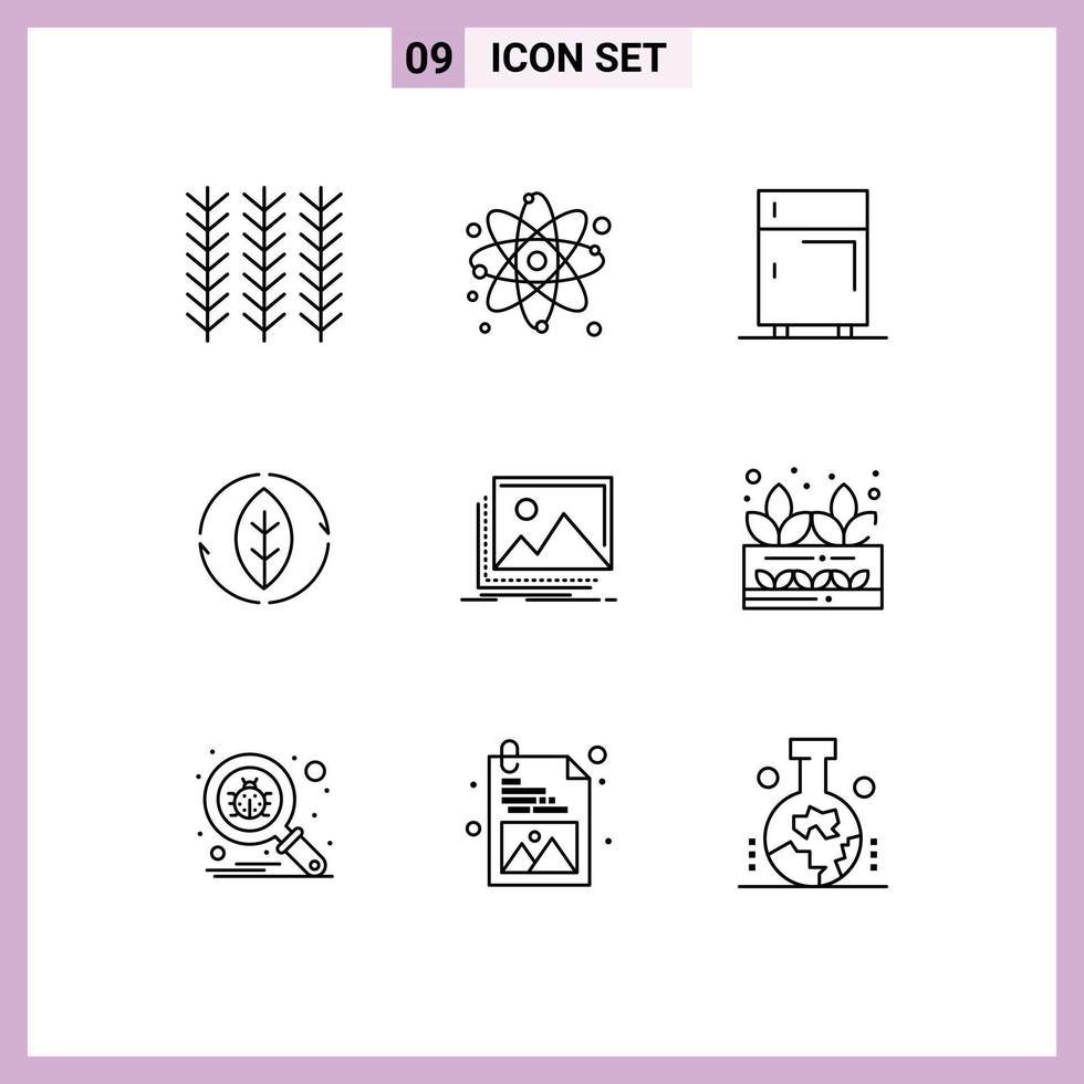 Mobile Interface Outline Set of 9 Pictograms of gallery source devices green freeze Editable Vector Design Elements