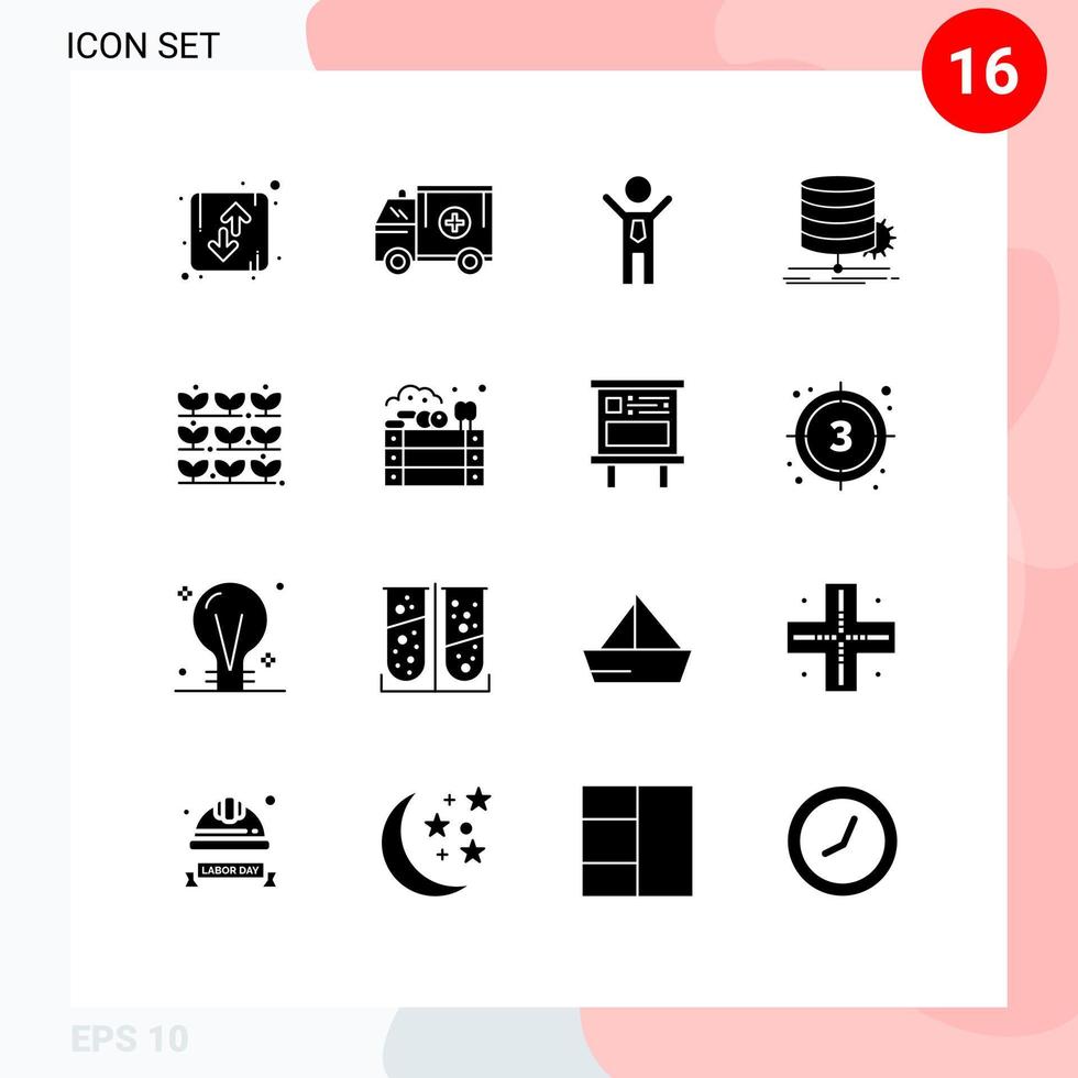 conjunto moderno de 16 pictogramas de glifos sólidos de gráfico de diagrama ayuda algoritmo éxito elementos de diseño vectorial editables vector