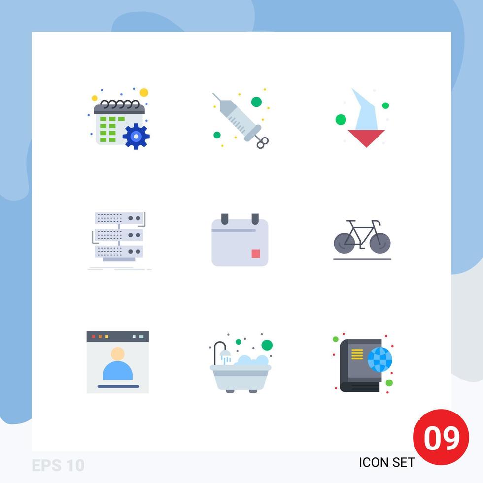 Group of 9 Flat Colors Signs and Symbols for cinema database arrow rack server Editable Vector Design Elements