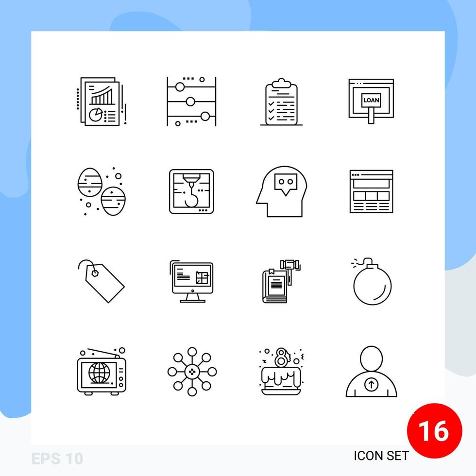 paquete de 16 signos y símbolos de contornos modernos para medios de impresión web, como documentos de crédito de aprendizaje de dinero en Internet, elementos de diseño de vectores editables