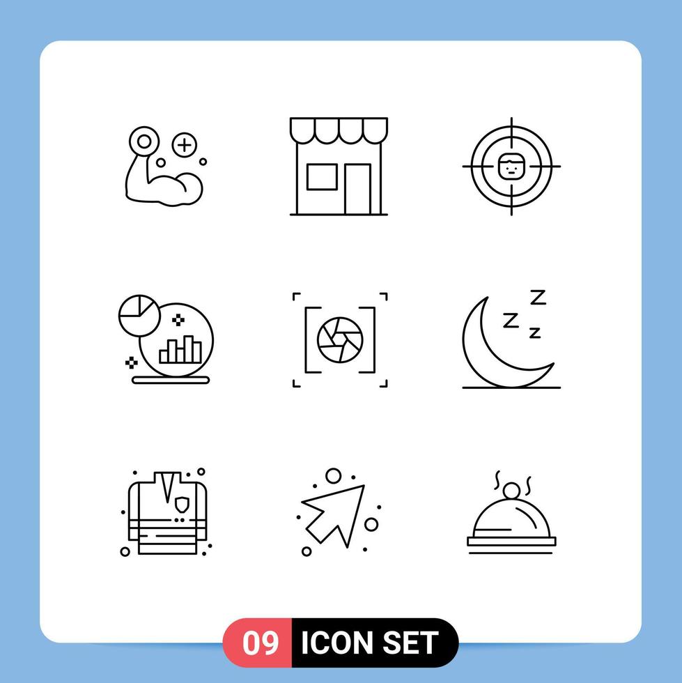 Pictogram Set of 9 Simple Outlines of marketing graph shop analysis research Editable Vector Design Elements
