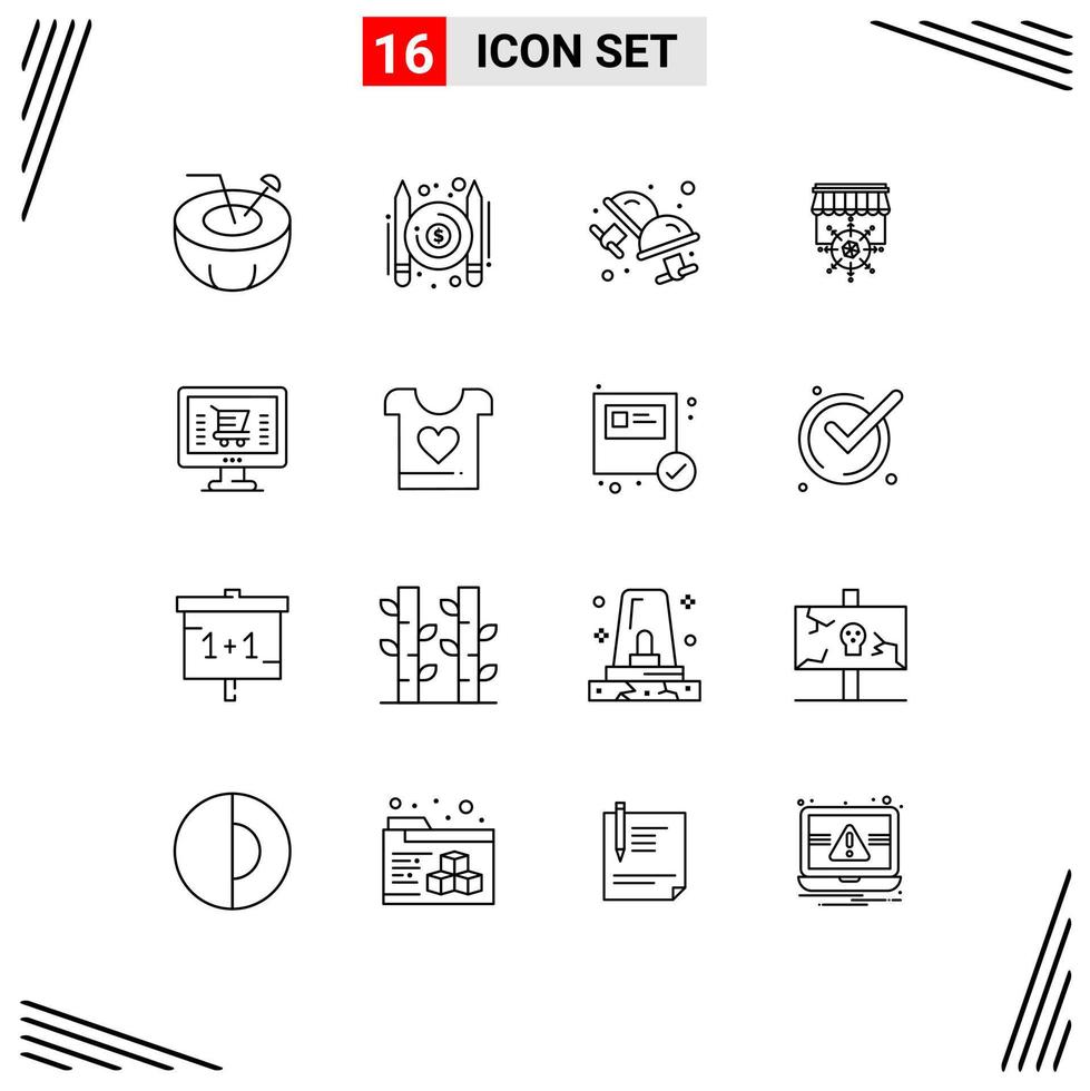 paquete de iconos de vector de stock de 16 signos y símbolos de línea para elementos de diseño de vector editables de negocio de computadora