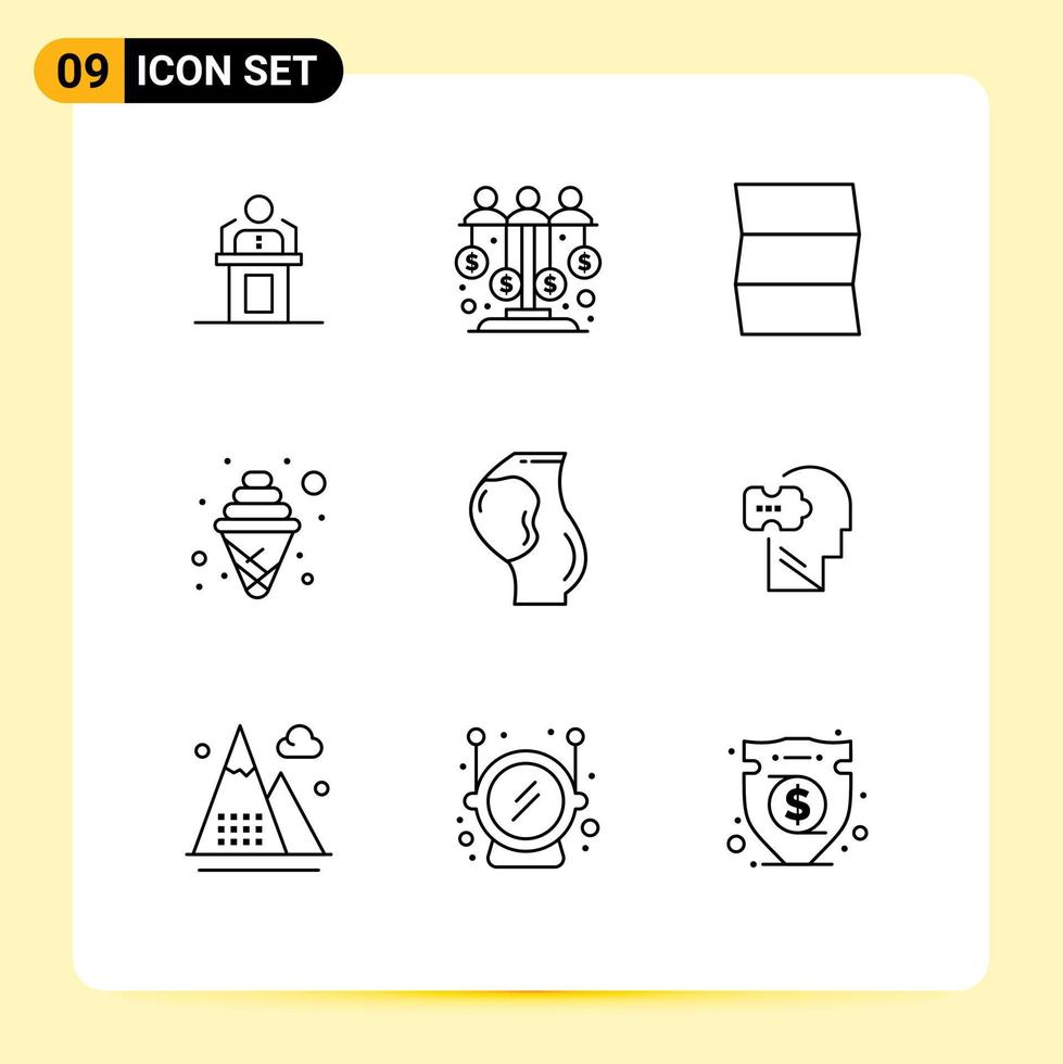 Modern Set of 9 Outlines and symbols such as ice craving equity travel location Editable Vector Design Elements