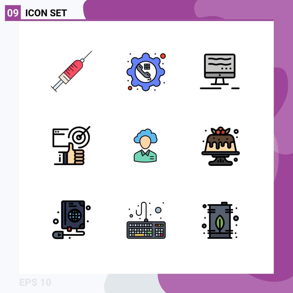 9 Universal Filledline Flat Color Signs Symbols of up user gear achieved marketing Editable Vector Design Elements