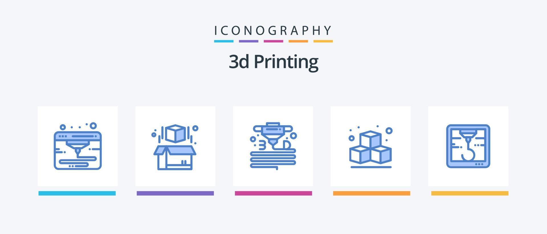 3d Printing Blue 5 Icon Pack Including hock. 3d. gadget. cube. 3d. Creative Icons Design vector