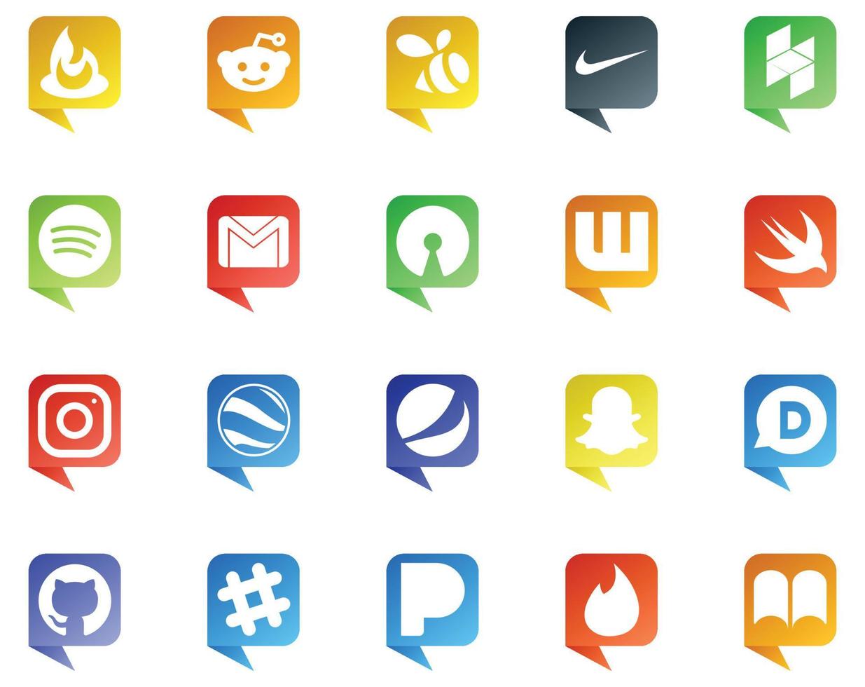 20 Social Media Speech Bubble Style Logo like github snapchat mail pepsi instagram vector