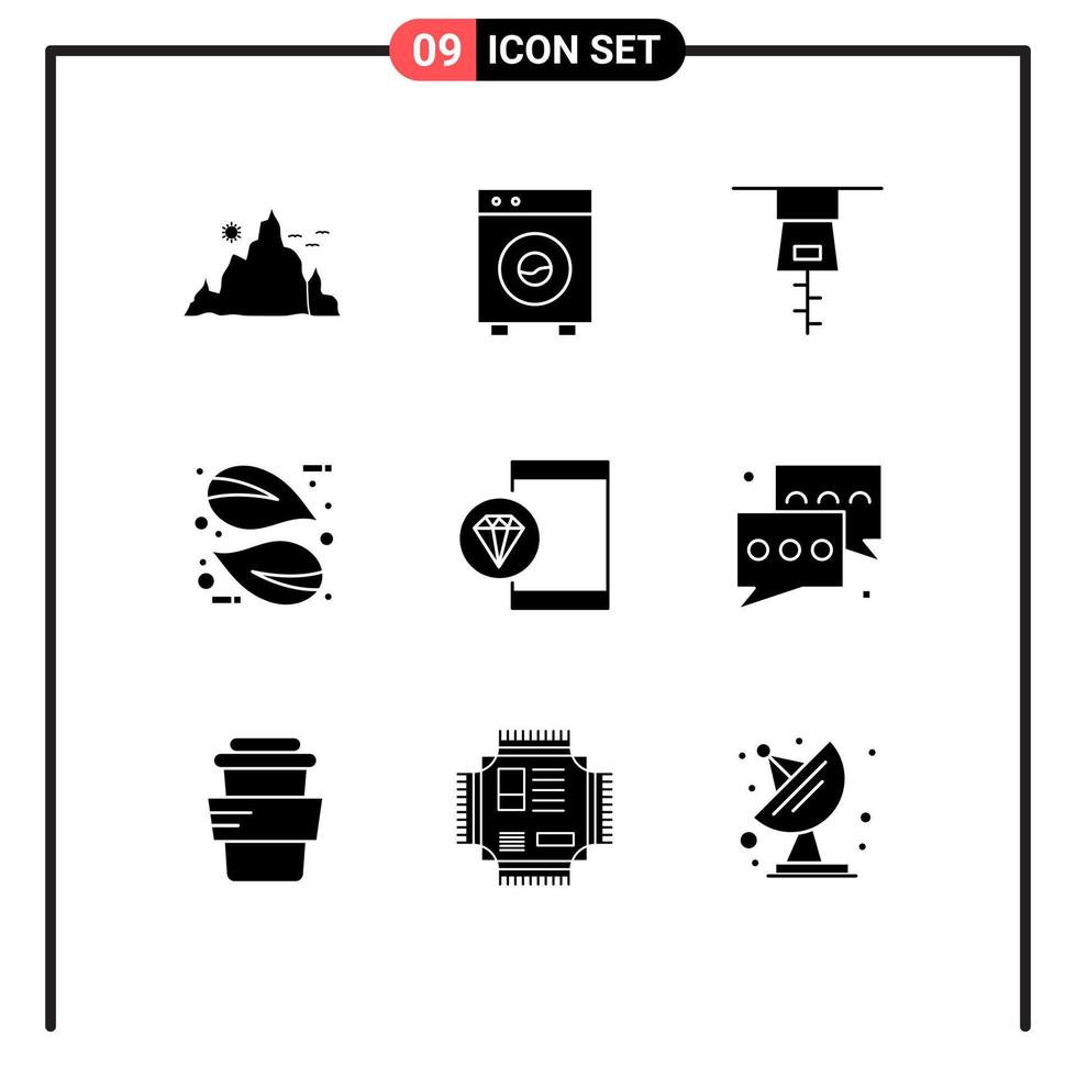 Editable Vector Line Pack of 9 Simple Solid Glyphs of coding plant equipment nature eco Editable Vector Design Elements