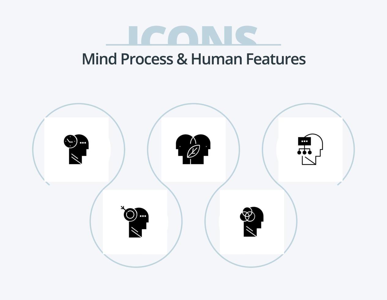 Mind Process And Human Features Glyph Icon Pack 5 Icon Design. theory. mind. time. head. eco vector