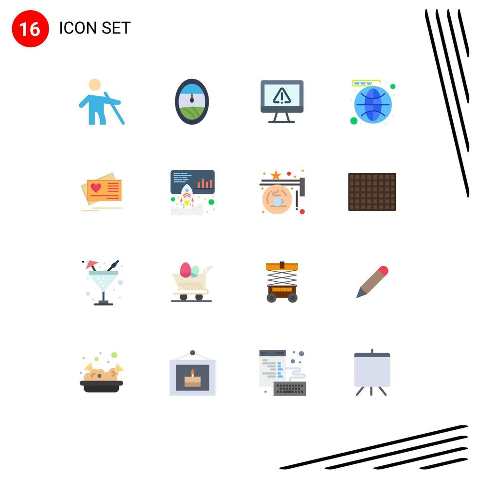 Mobile Interface Flat Color Set of 16 Pictograms of card website data social media Editable Pack of Creative Vector Design Elements