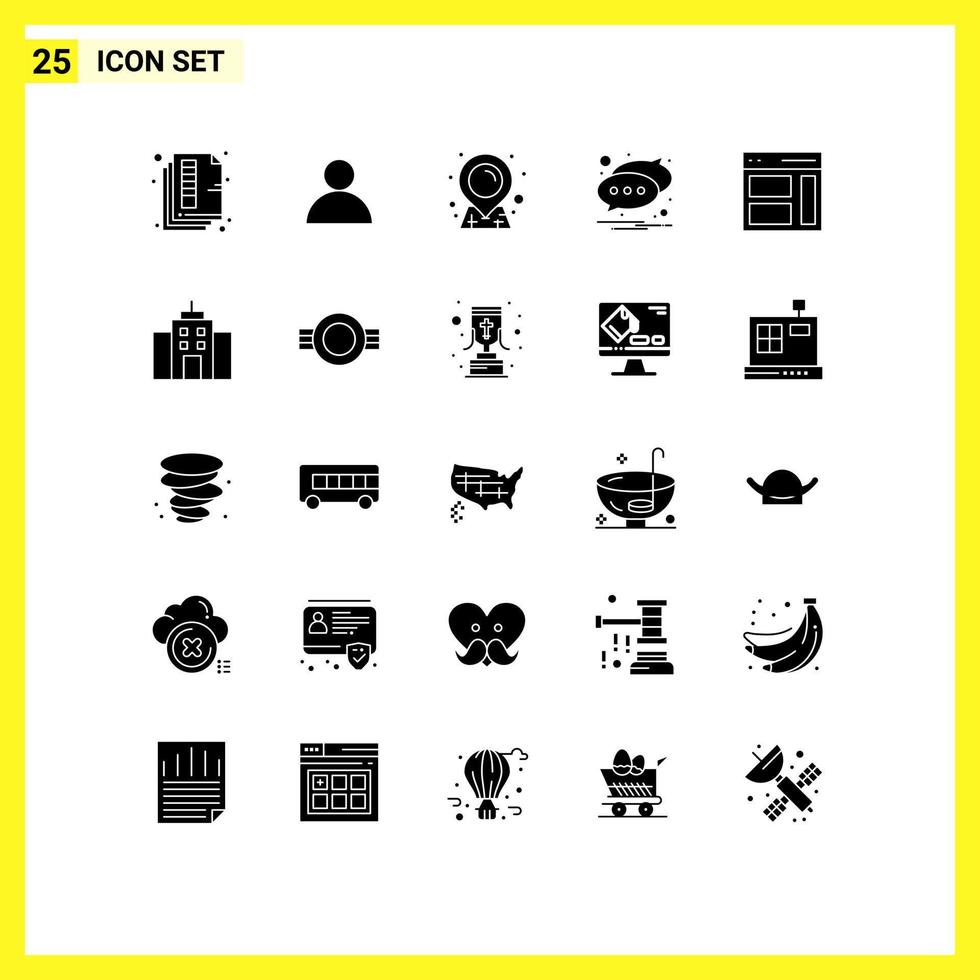 25 Thematic Vector Solid Glyphs and Editable Symbols of right communication location text notification Editable Vector Design Elements