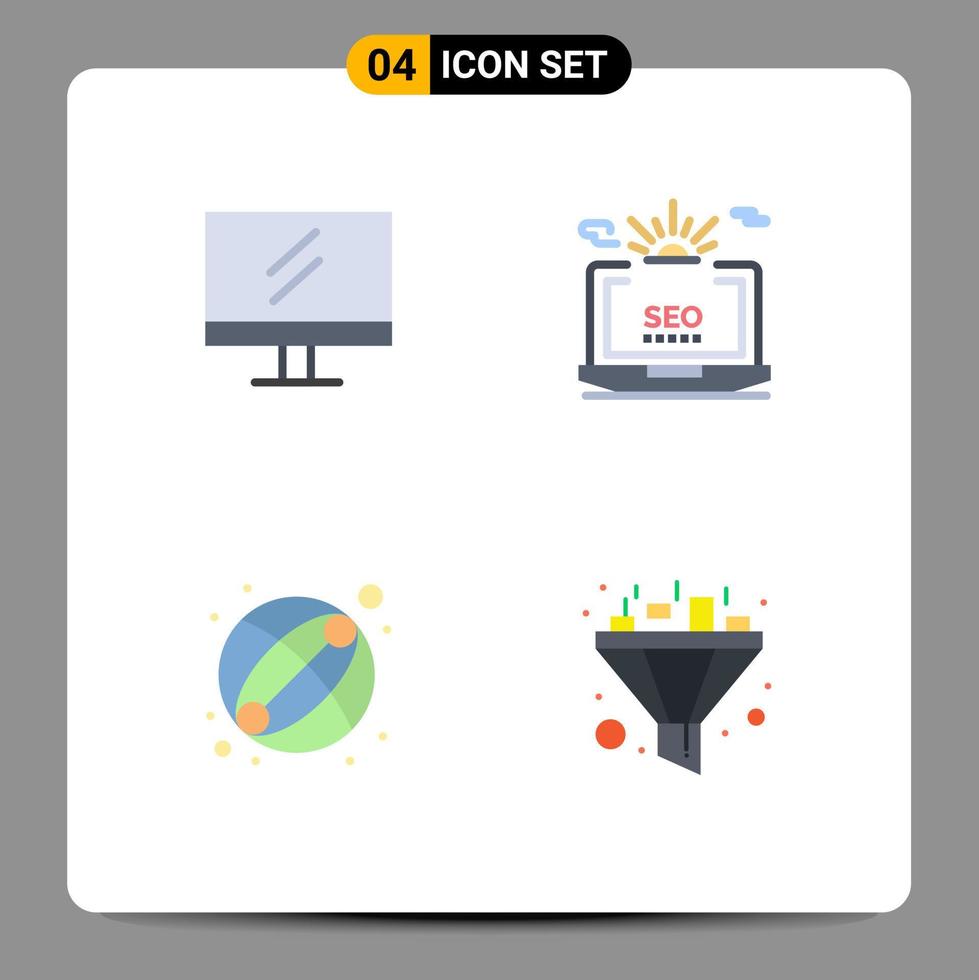 Group of 4 Flat Icons Signs and Symbols for monitor ball seo configuration filter Editable Vector Design Elements