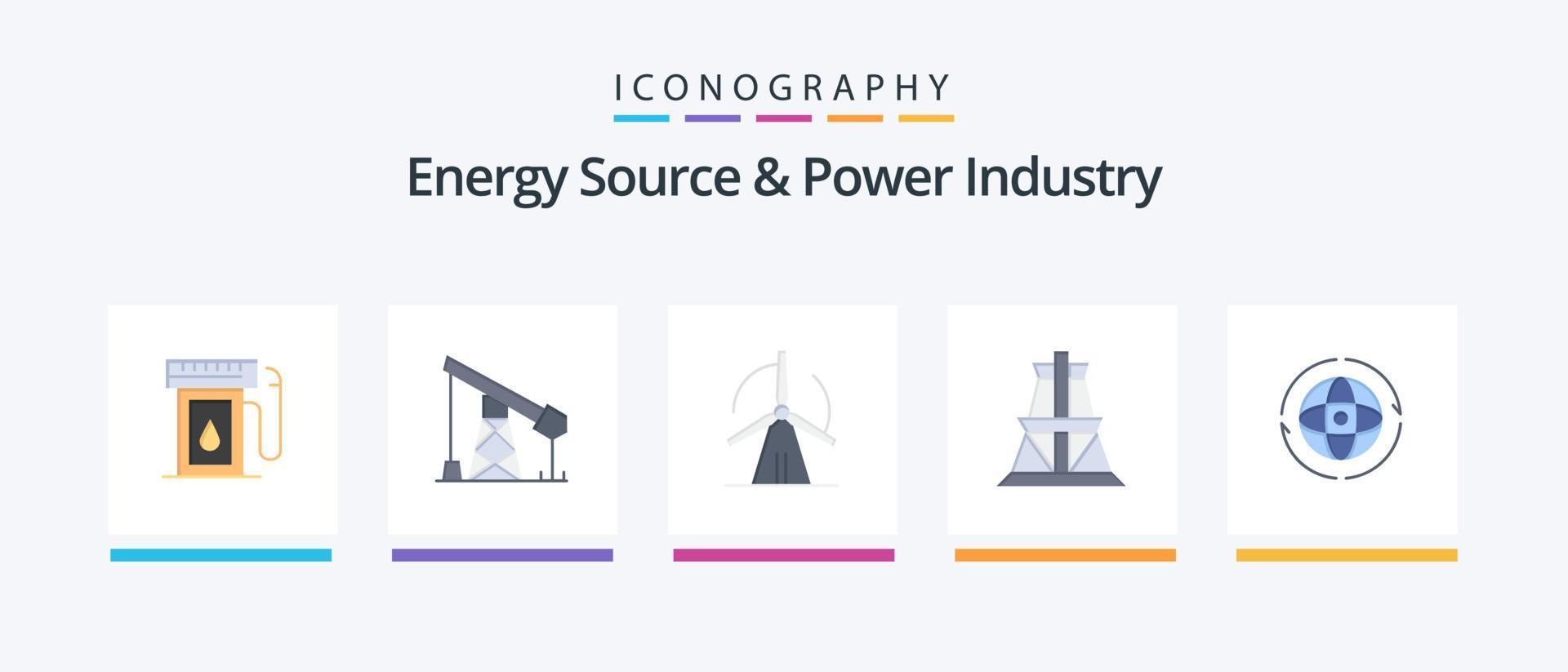 fuente de energía y paquete de iconos planos de la industria de la energía 5 que incluye el mundo. Torre de transmisión. turbina. transmisión. eléctrico. diseño de iconos creativos vector