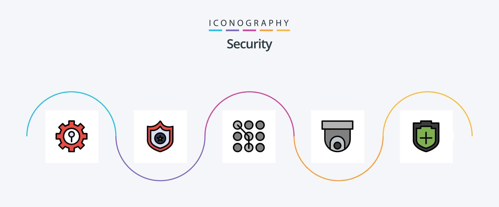 Security Line Filled Flat 5 Icon Pack Including plus. video. code. security camera. camera vector