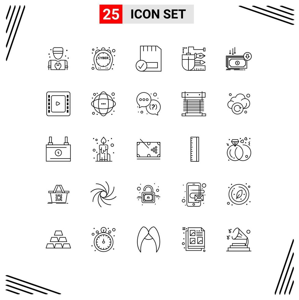 25 Universal Line Signs Symbols of scale pen card drawing hardware Editable Vector Design Elements