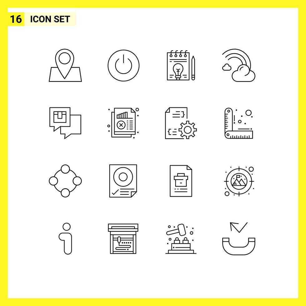 16 Universal Outlines Set for Web and Mobile Applications rain forecast user filled pen Editable Vector Design Elements