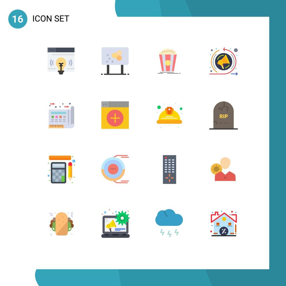 User Interface Pack of 16 Basic Flat Colors of document seo speech pencil remarketing snack Editable Pack of Creative Vector Design Elements