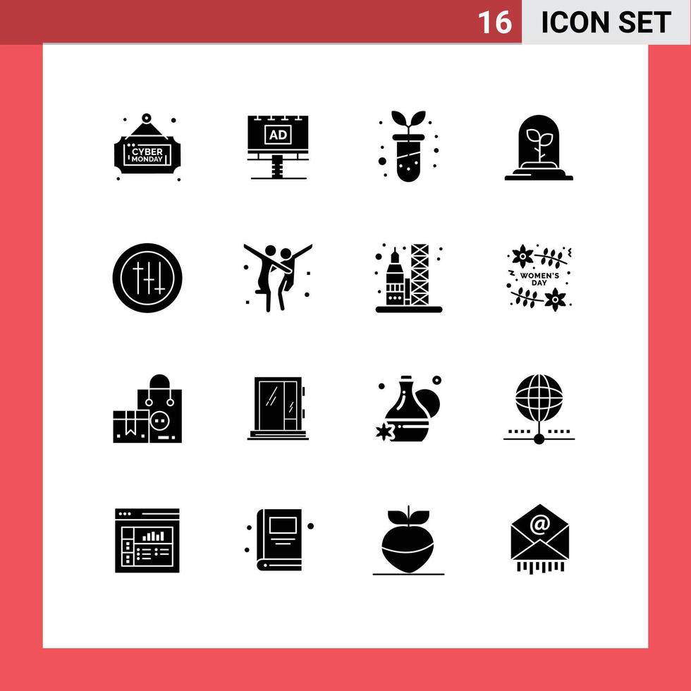 16 User Interface Solid Glyph Pack of modern Signs and Symbols of seo options advertisment plant technology Editable Vector Design Elements
