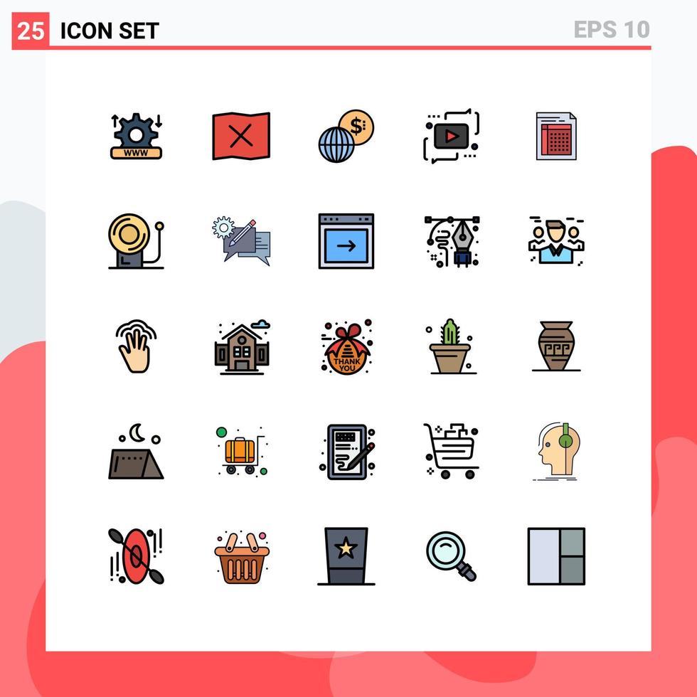 25 iconos creativos signos y símbolos modernos de bill play global media chat elementos de diseño vectorial editables vector