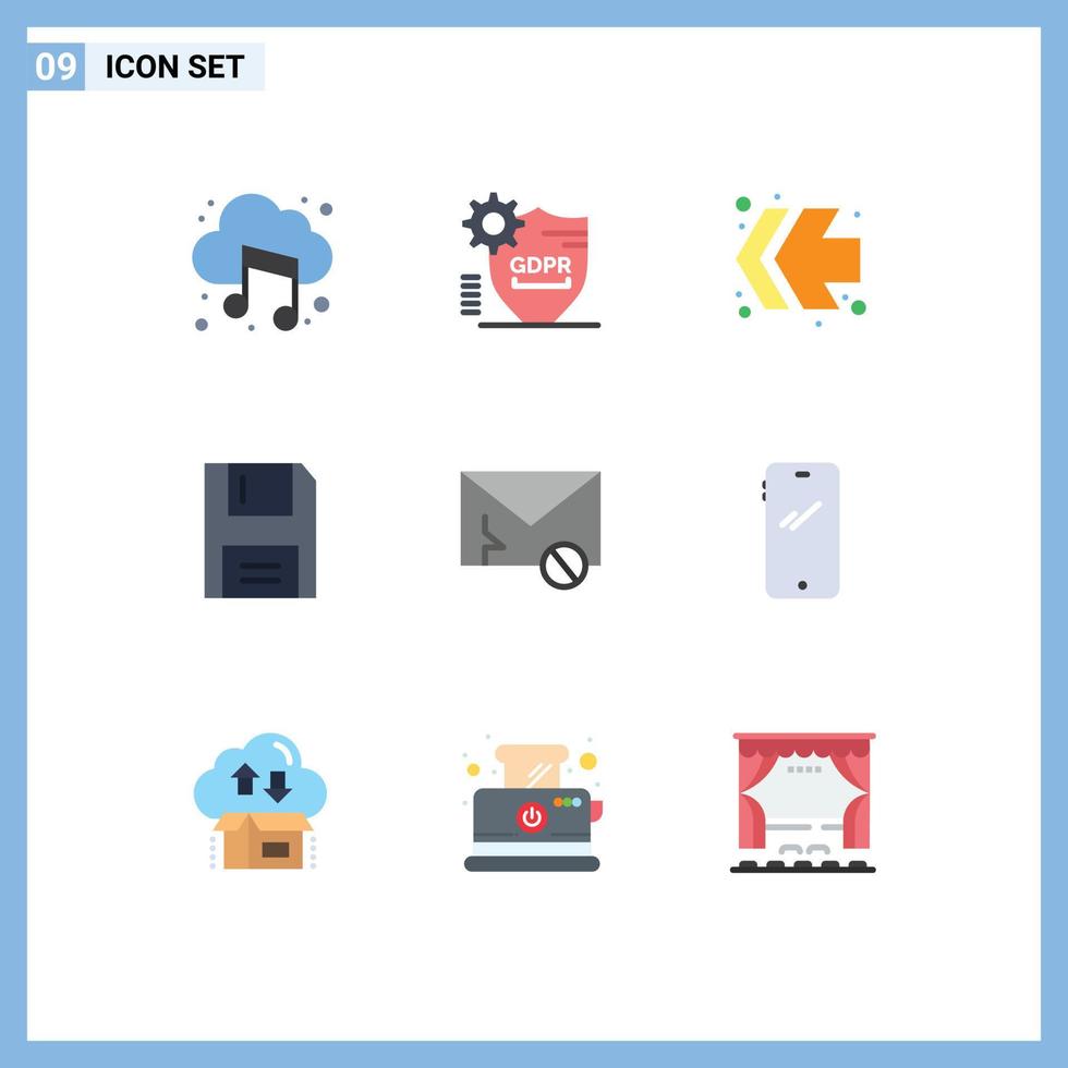 Set of 9 Commercial Flat Colors pack for envelope floppy security electronics devices Editable Vector Design Elements