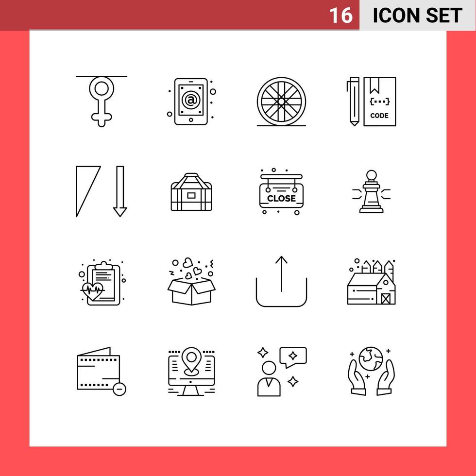 Group of 16 Outlines Signs and Symbols for sort file mobile development coding Editable Vector Design Elements
