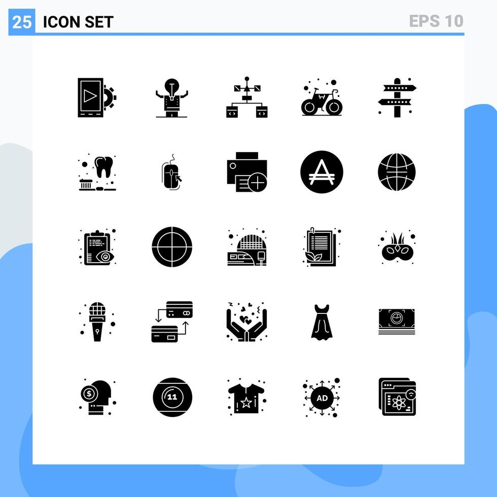 Editable Vector Line Pack of 25 Simple Solid Glyphs of activities cycle app bike development Editable Vector Design Elements