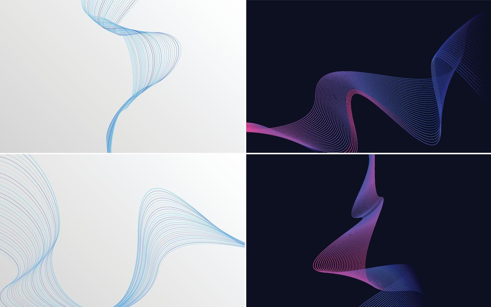 Set of 4 geometric wave pattern background Abstract waving line vector