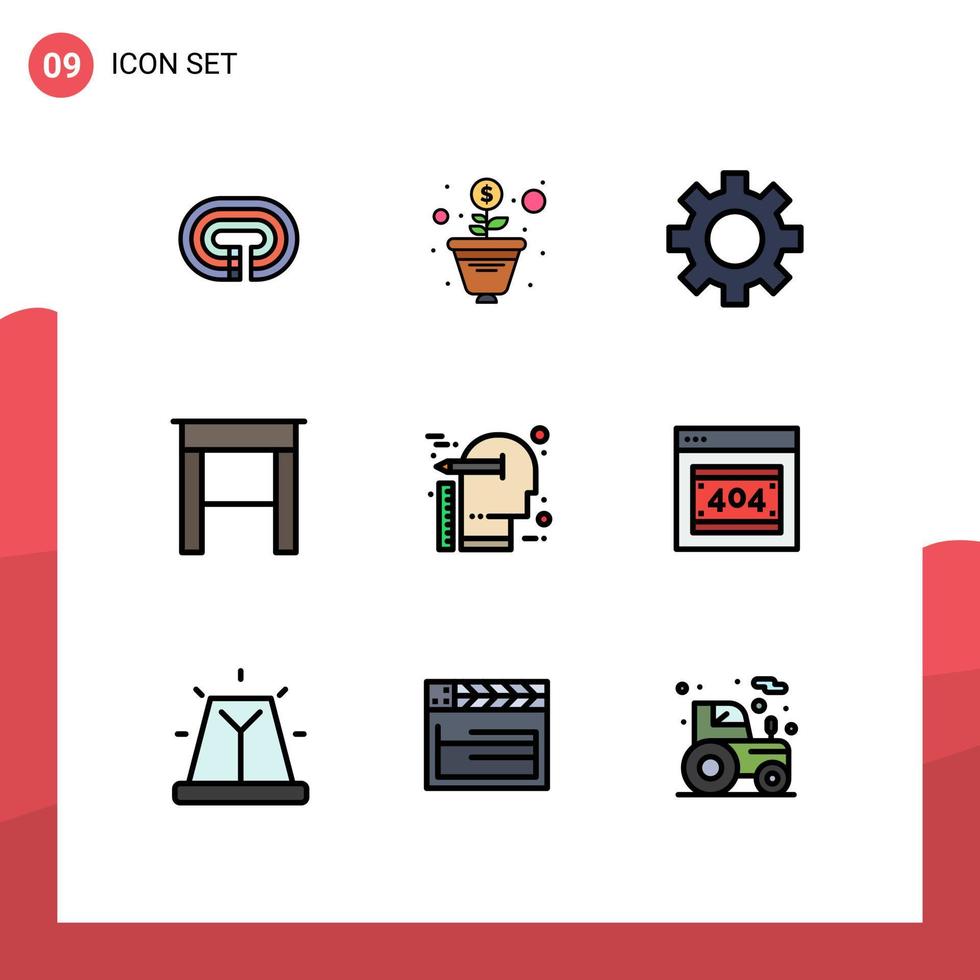 grupo de 9 signos y símbolos de colores planos de línea rellena para la configuración del pensamiento mental elementos de diseño vectorial editables de la tabla de ideas vector