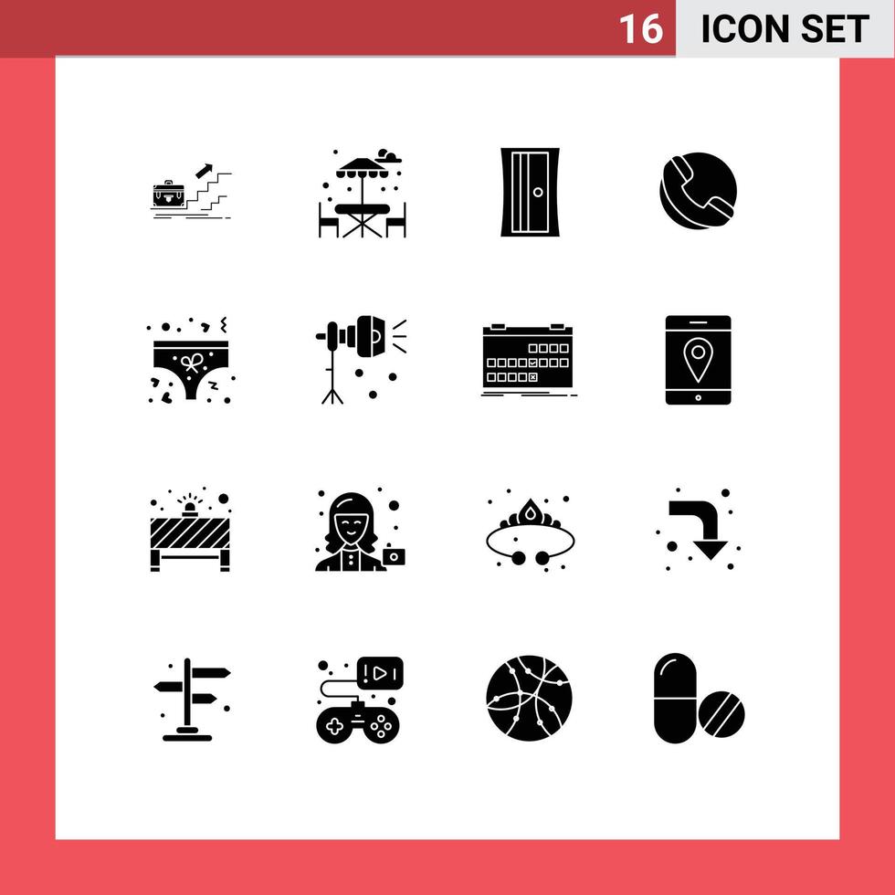 Universal Icon Symbols Group of 16 Modern Solid Glyphs of love shop water phone tool Editable Vector Design Elements