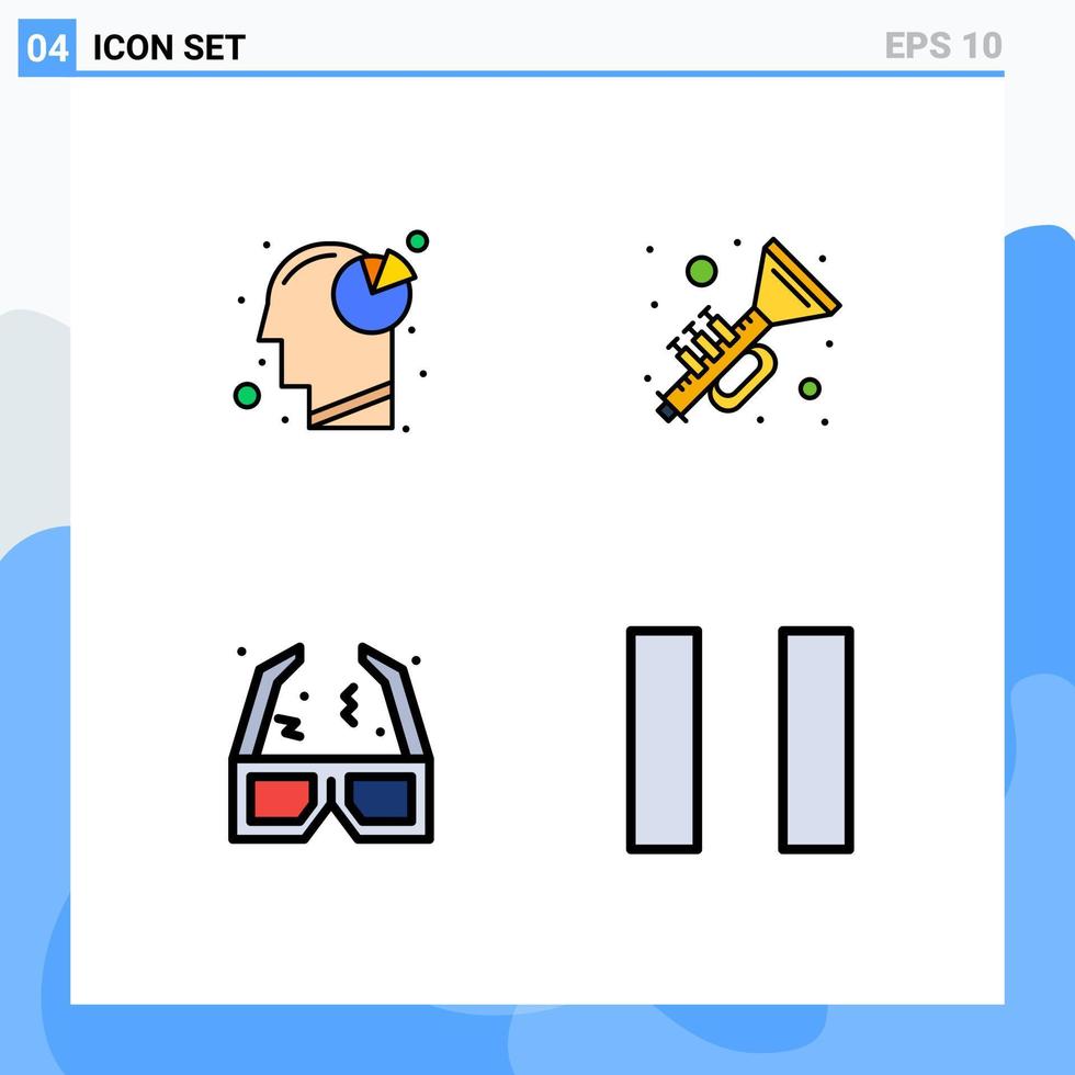 4 Universal Filledline Flat Colors Set for Web and Mobile Applications analysis movie pie chart irish cinema Editable Vector Design Elements